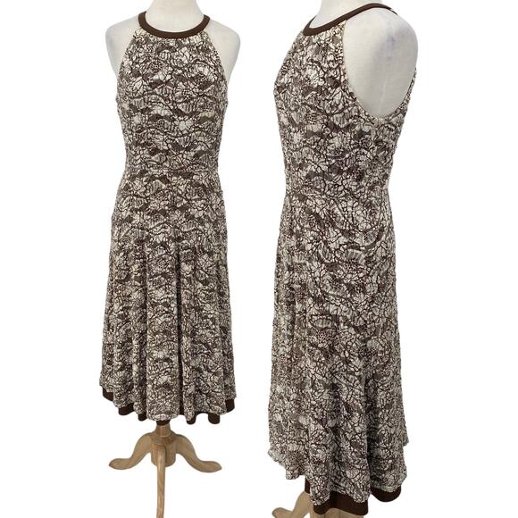Vintage Joseph Ribkoff Midi Dress Lace Overlay Sleeveless High Neckline Brown M - Picture 1 of 7